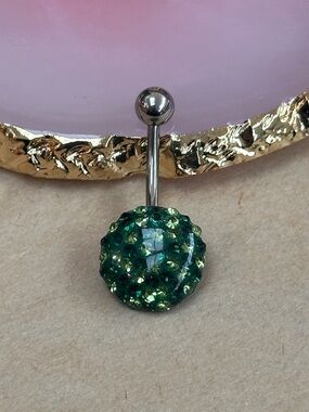 LIGHT GREEN & DARK GREEN MULTI GEM NON DANGLE BELLY BUTTON RING NAVEL PIERCING